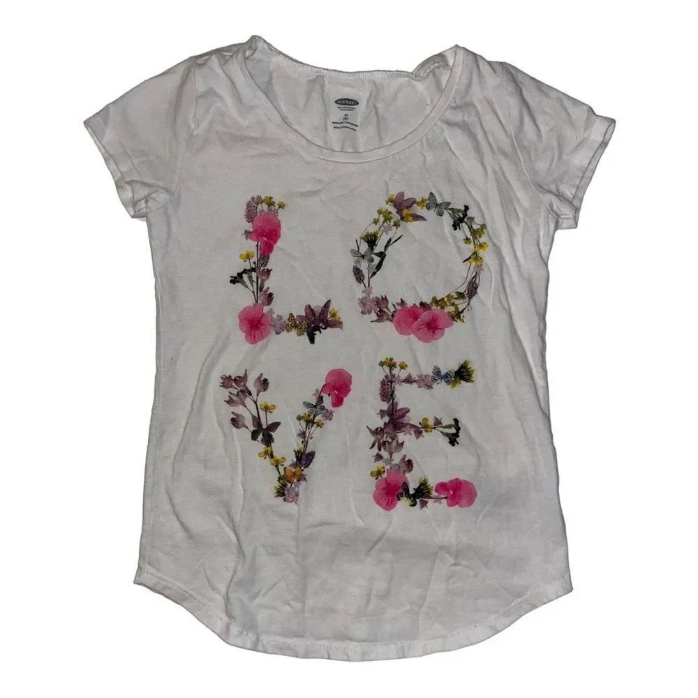 💟4/$20 Old Navy White Floral Love Short Sleeve Tee